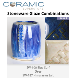 Blue Surf SW-100 over Himalayan Salt SW-187 Stoneware Glaze Combination